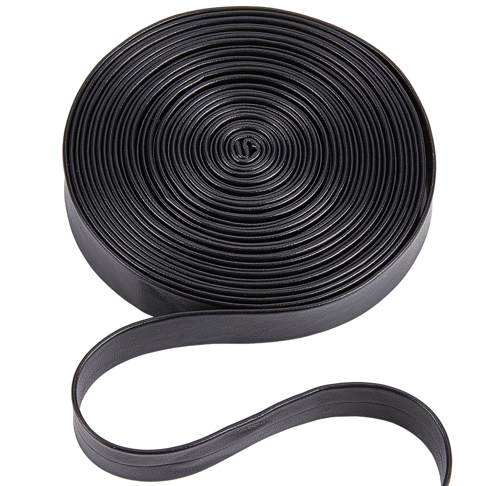 GORGECRAFT 5m Foldover Leather Strips Leatherette Strap 15mm Wide Leather Trimming Tape Black Lychee Grained Imitation Flat Leather Cord String for DIY Sewing Seaming Hemming Crafts Jewelry Making