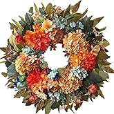 WANNA-CUL 24 Inch Spring Hydrangea &Peony Wreaths for Front Door, Summer Fall Door Wreath with Orange Dahlia Flowers for Wedding or Indoor&Outdoor Decoration