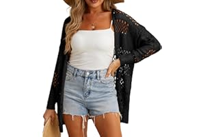 GRECERELLE 2025 Women Summer Crochet Boho Long Sleeve Lightweight Oversized Open Front Cardigan Sweaters Kimonos Tops