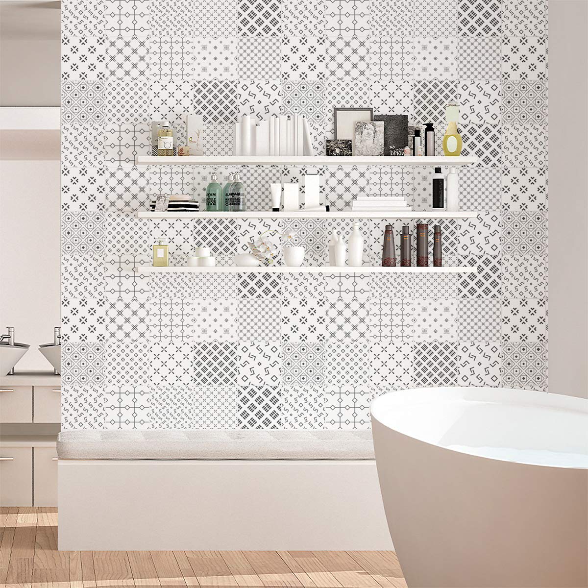 Ambiance Sticker Self-Adhesive Decorative Wall Decal Cement Tile for Bathroom and Kitchen Tanyka - Pack of 9 Stickers of 20 x 20 cm