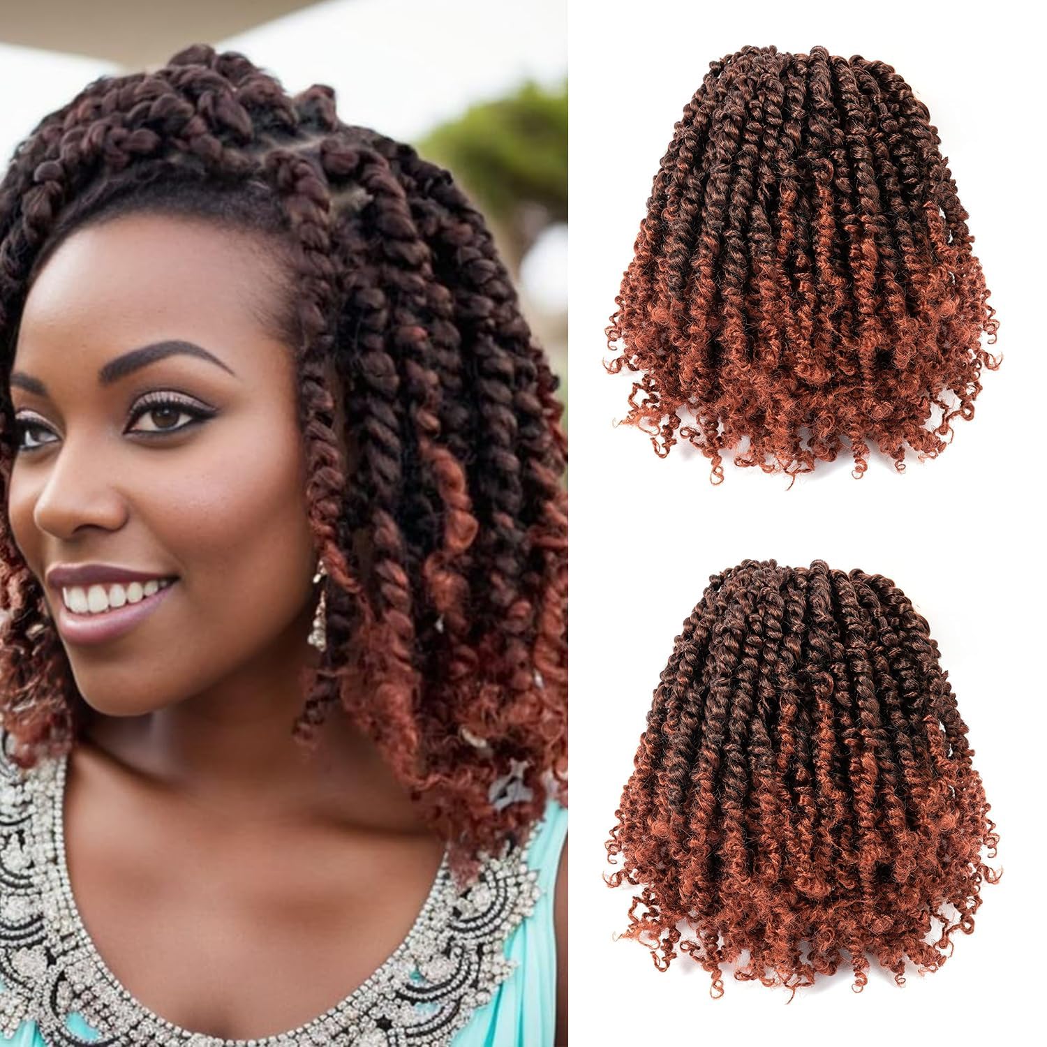 YDDM Short Passion Twist Hair Pretwisted Deep Wave Braiding Braids Crochet Passion Twist Synthetic Crochet Hair Extension(8 Inch, T350#) — image 1
