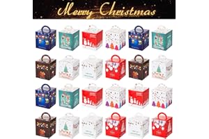 GWHOLE 24 PCS Christmas Cookie Boxes with Handle, 8 Styles Assorted Large Empty Treat Boxes for Gift Favor Candy Goodie Cooki