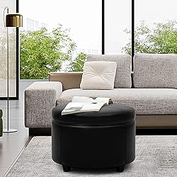 CangLong Round Leatherette Storage Ottoman with Lid