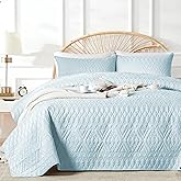 akkialla Full/Queen Size Quilt Bedding Set,Sky Blue Lightweight Microfiber Soft Bedspread,Modern Style Geoetric Pattern Coverlet Set for All Seasons,3 Piece(1 Quilt,2 Pillow Shams)