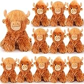 Blueweenly 12 Pcs Highland Cow Stuffed Animal Toy 6 Inch Brown Stuffed Highland Cow Plush Realistic Christmas Cattle Plushie Doll Gifts for Stress Relief Kids Boys Girls Presents Birthday Party Favor