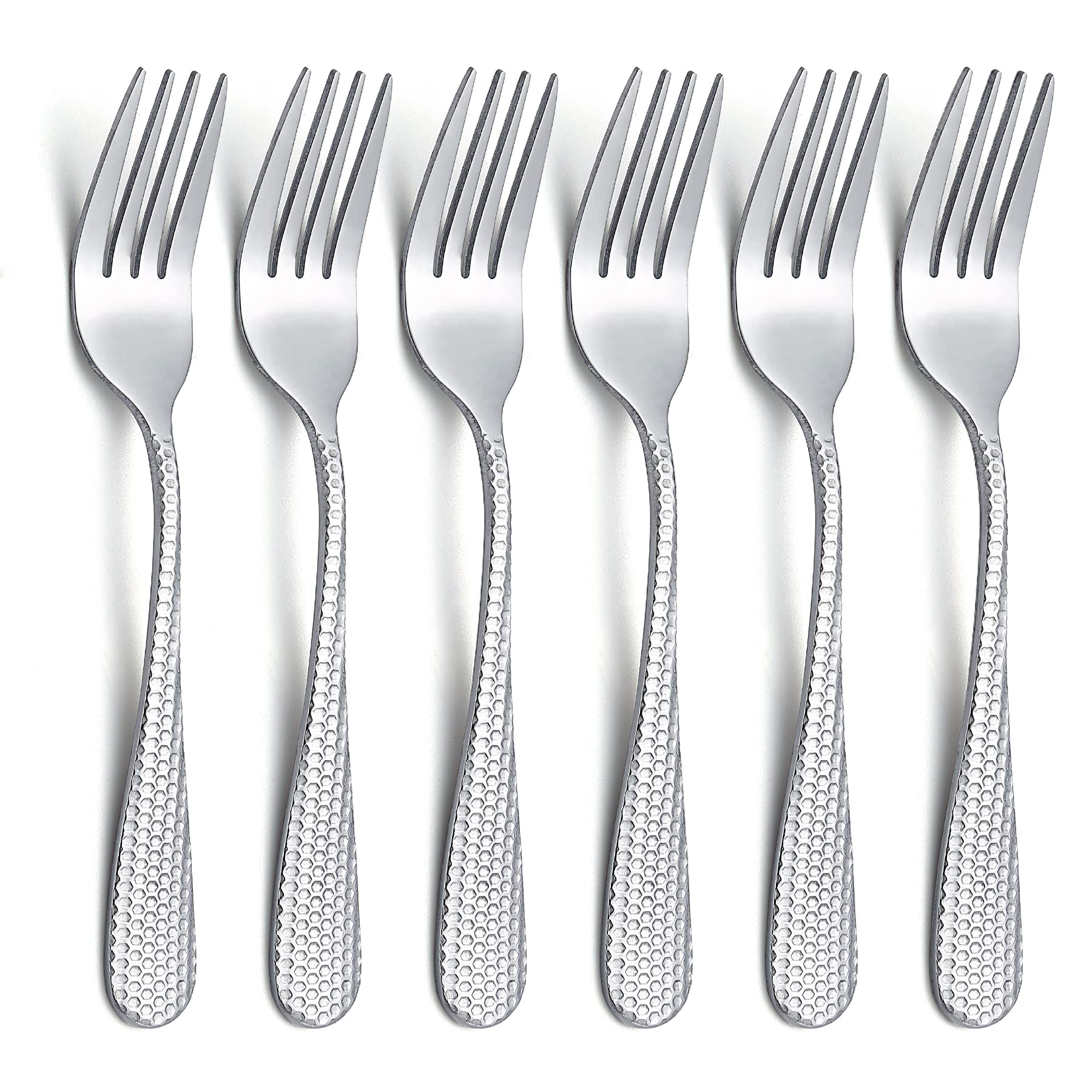 Evanda 14cm Dessert Forks 6 Pieces, Stainless Steel Pastry Forks Set, Vintage Elegant Special Hammered Handle Mini Cake Forks for Home, Wedding, Party, Cafe, Restaurant, Dishwasher Safe.