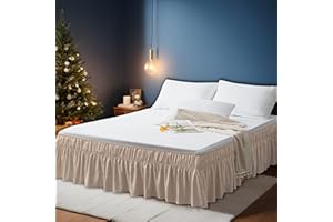 AYASW Bed Skirt Queen Size 16 inch Drop Dust Ruffle Soft and Cozy Brushed Microfiber BedSkirt Only Three Fabric Sides with Elastic No Top Cover Beige Glory Easy to Install Holiday Decor