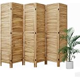 Room Partitions and Dividers Temporary Wall with Double Hinges, 5.6 Ft Tall Folding Louver Wood Screen for Home Office Bedroom Decoration (6 Panels, Natural Color)