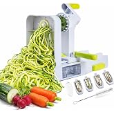 Brieftons QuickFold 5-Blade Foldable Vegetable Spiralizer and Zoodle Maker | Japanese steel blades, zucchini spaghetti, potato noodle, ribbon slicer, folds flat, manual, strong suction, keto paleo vegan