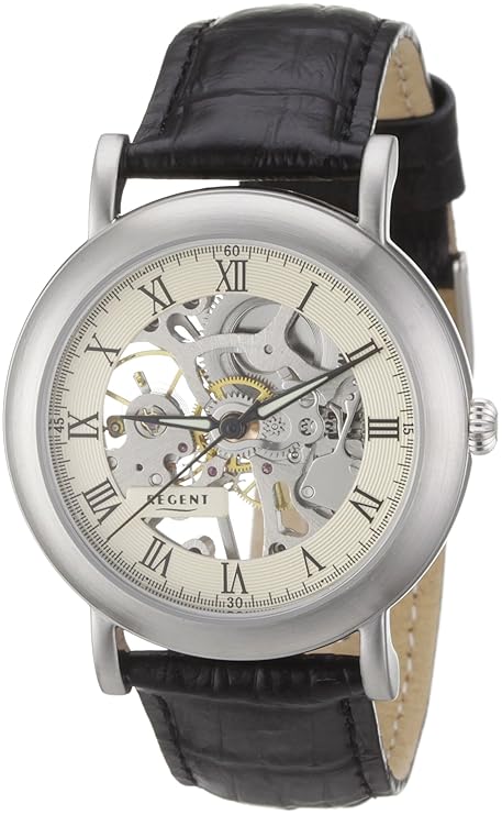 Regent Herren-Armbanduhr XL AnalogHandaufzug Leder 11020021