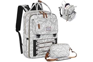 Tonyeee Diaper Bag Backpack Set, Baby Diaper Bag with Removable Cross Body Bag & Changing Pad, Travel Backpack for Women, Large Capacity, Waterproof, Floral Design, Light Grey