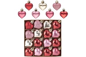 Valery Madelyn 16Pcs Valentine's Day Heart Shaped Ornaments Gift Pack, Valentines Craft Heart Decorations, Red Pink Gold Hear