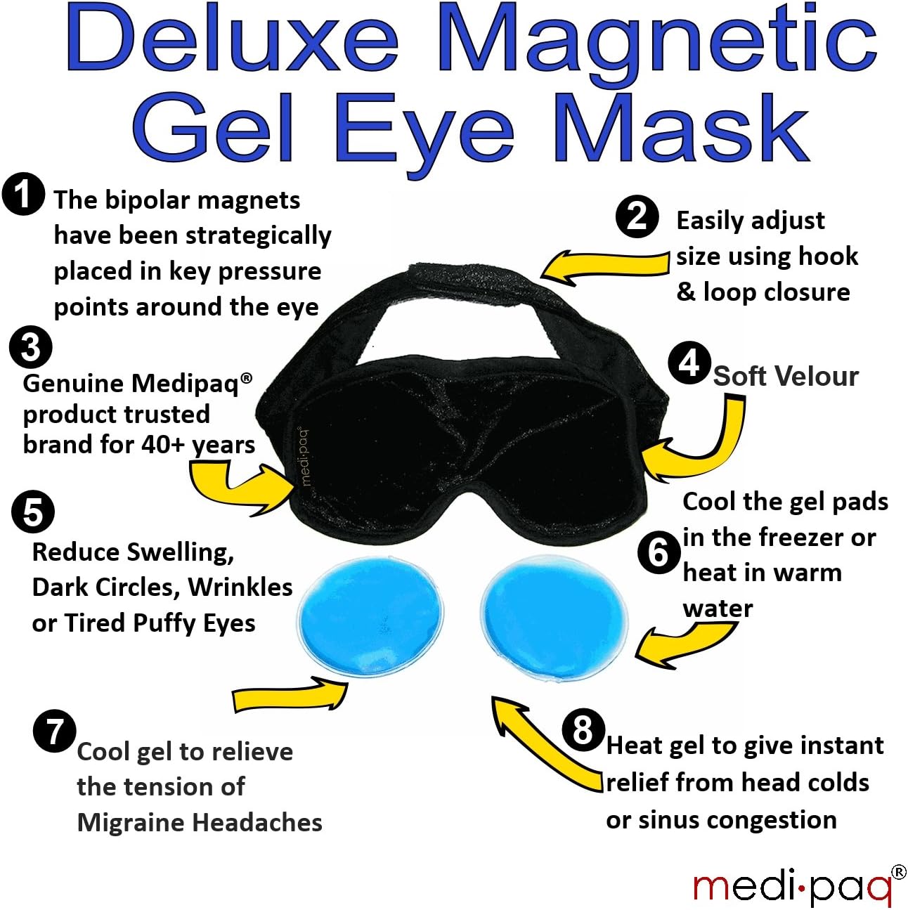Medipaq® Deluxe Magnetic Gel Eye Mask, HOT or Cold, Reduce Swelling, Dark Circles, Wrinkles, Migraines Relief - Image 3
