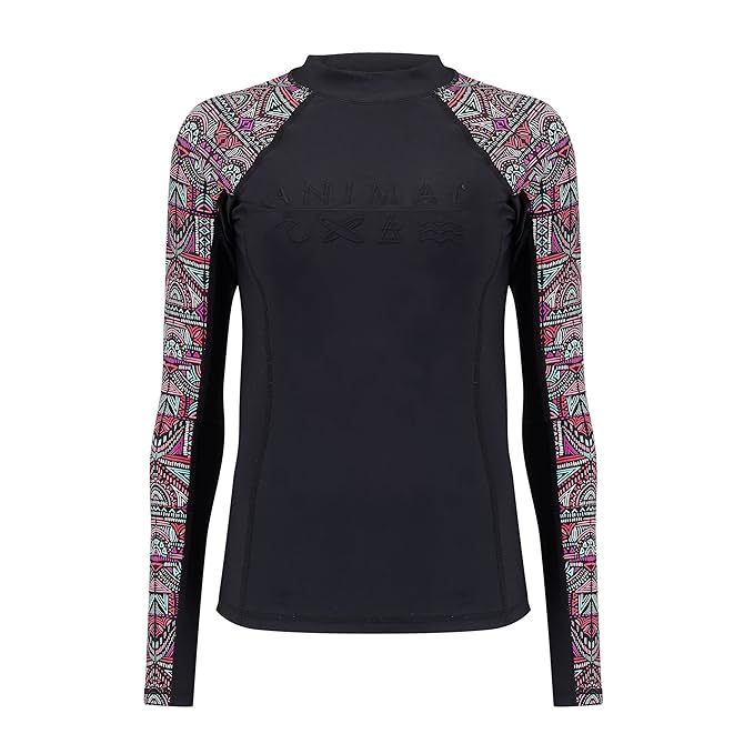Animal Frauen Keshia Waves Langarm Schnell Dry Leichte Rash Vest Top Schwarz UPF 40+ - Gedruckte Branding - GSM: 190