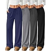 Velvelhall 4 Pack Women's Lounge Pants Comfy Wide Leg Yoga Pant Drawstring Loose Baggy Sweatpants Open Bottom with Pockets