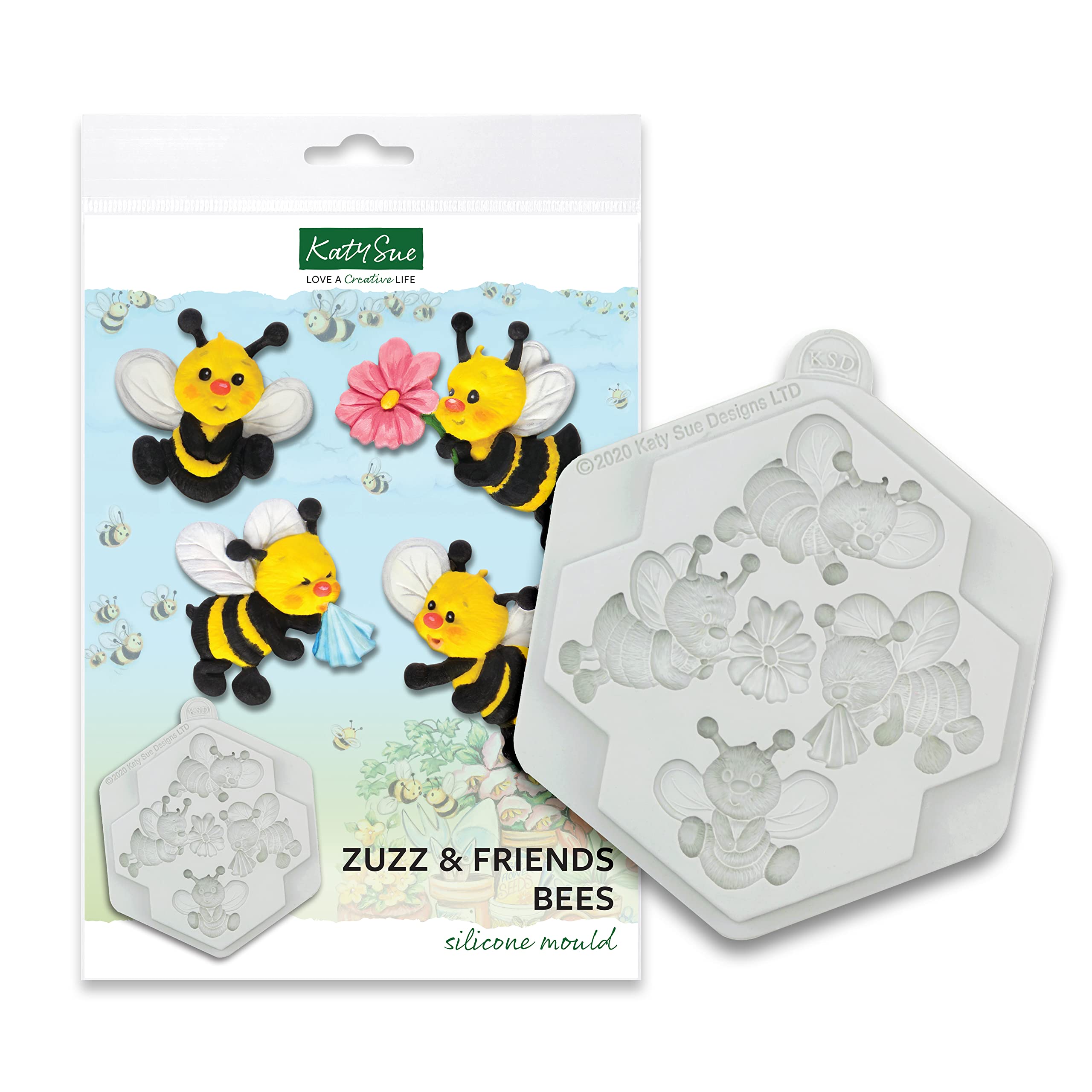 Katy Sue Designs CE0110 Zuzz & Friends Bees Silicone Mould for Cake Decorating, Crafts, Cupcakes, Sugarcraft, Candies, Cards and Clay, Food Safe Approved, Made in The UK