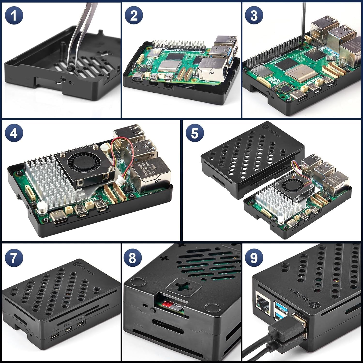 RasTech Raspberry Pi 5 Kit 8GB RAM with Pi 5 Case,Active Cooler,Screwdrive and Pi 5 8GB Board Included