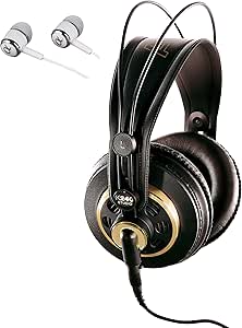 AKG K240 STUDIO Semi-Open Over-Ear Professional Studio Headphones Include a Removable Cable and Varimotion Technology for Enhanced Bass Response / includes Alphasonik Earbuds