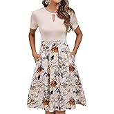 YATHON Women's Vintage Floral Flared A-Line Swing Casual Party Dresses with Pockets