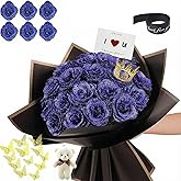 Husenic Glitter Roses Bouquet, DIY Fake Glitter Flowers Bouquet, Everlasting Shiny Artificial Red Rose Bouquet, Anniversary, Engagement, Wedding,Blue,12 Roses