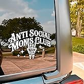 Anti Social Moms Club Car Decal, Funny Mom Life, Hand Sarcastic, Overstimulated Decals, Vinyl Waterproof 8 inch Bumper Sticker for Trucks Window, Car Accessories Decorations Gifts for Friend Mom Dad