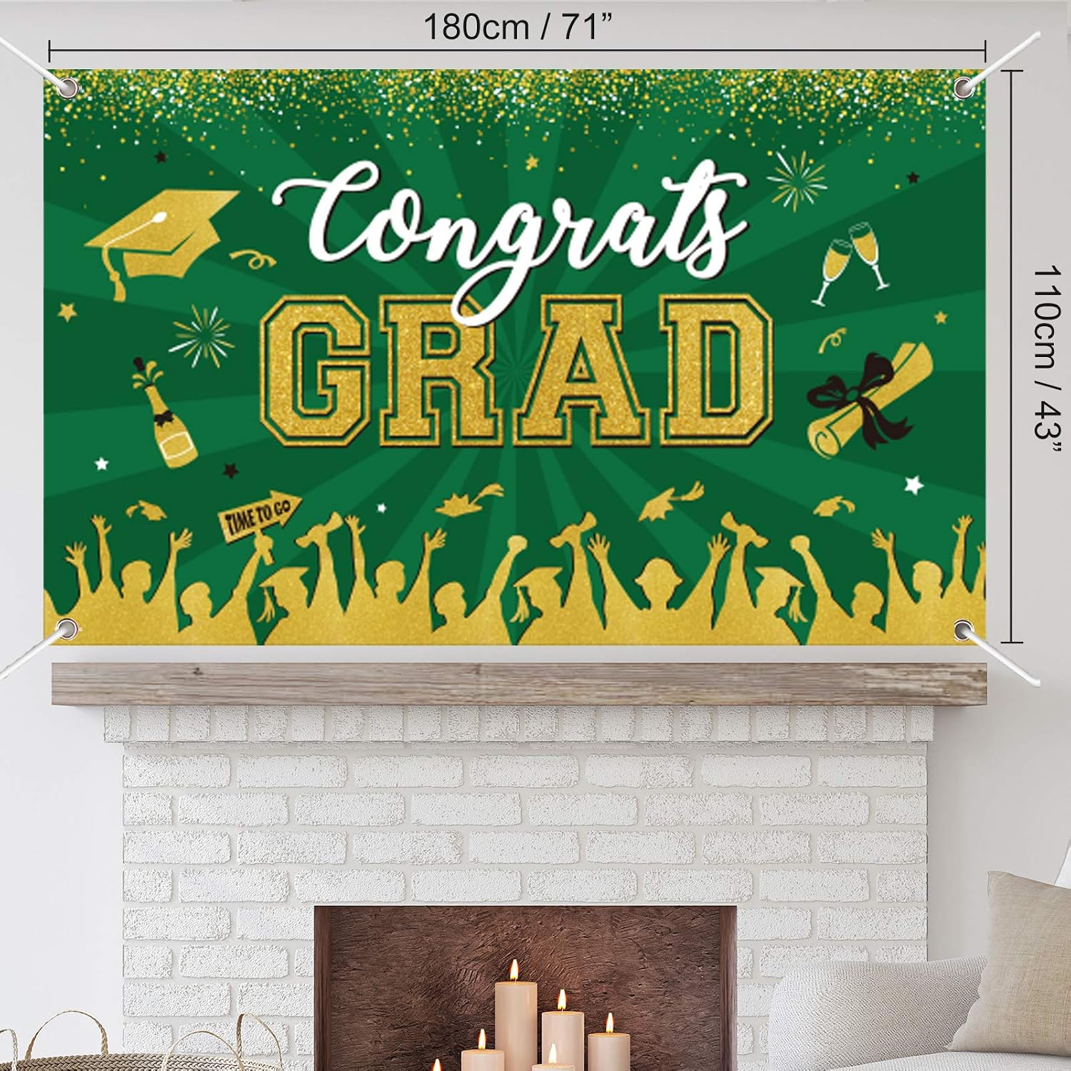 Green Graduation Banner 2025 Congrats Grad for Graduation Party Decoration SuppliesLarge Graduation Fabric Backdrop for High School College 71 x 43” - Image 3
