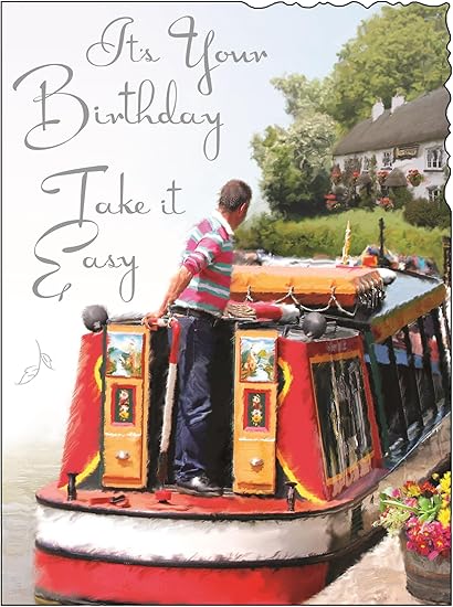 Jj4245 Carte D Anniversaire Pour Homme Motif Bateau Etroit Finition En Relief Argente Amazon Fr Fournitures De Bureau