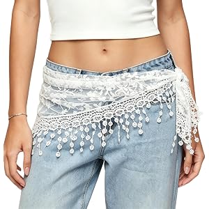 NUFIWI Women Floral Sheer Lace Waist Scarf Floral Embroidered Mesh Bandana Wrap Skirts Hip Scarf Belt Boho Coquette Y2k