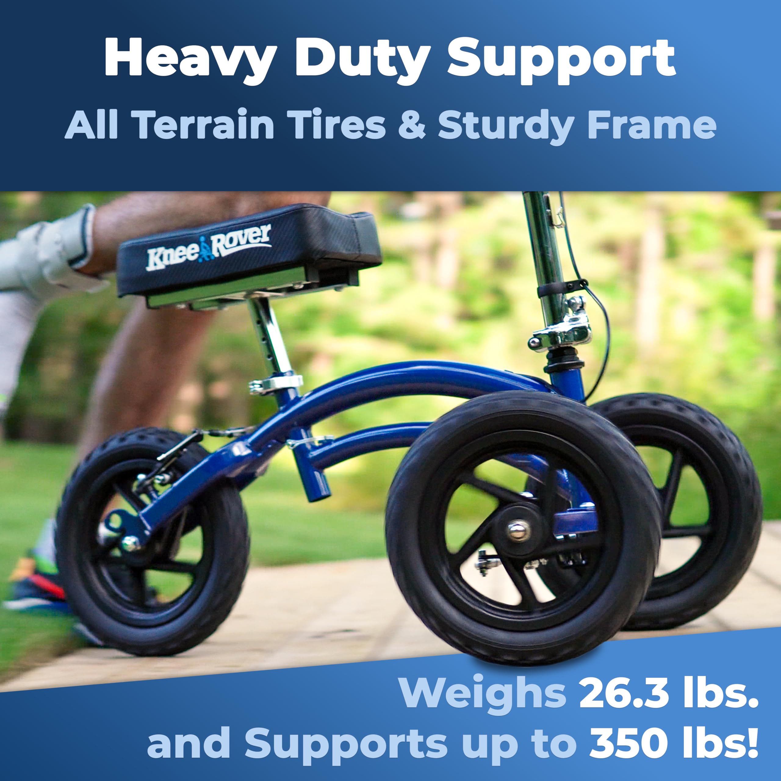 KneeRover Original Steerable All Terrain Knee Scooter for Adults for Foot Surgery Heavy Duty Knee Walker for Broken Ankle Foot Injuries - Leg Recovery Scooter Best Knee Crutch Alternative (Blue)