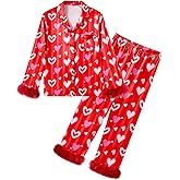 Nidoul Girls Pajamas Silk Pajamas for Toddler Kids Long Sleeve Button Down 2 Piece Satin Pjs Set Cute Jammies Sleepwear 3-10Y