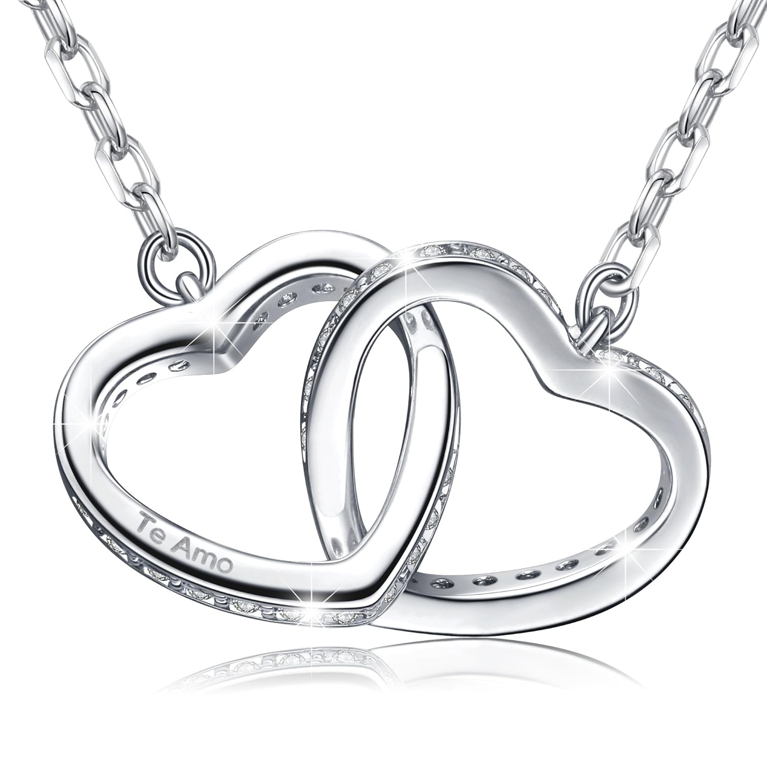 MARENJA Regalos Navidad Collar Mujer de Moda Colgante Doble Corazón Grabado Te