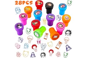 MGFAION 28Pcs Anime Party Stamps for Kids Cartoon Self-Inking Stampers Classroom Rewards Prizes Treat Bag Goody Bag Stuffers Birthday Party Supplies Favor Gifts for Boys Girls