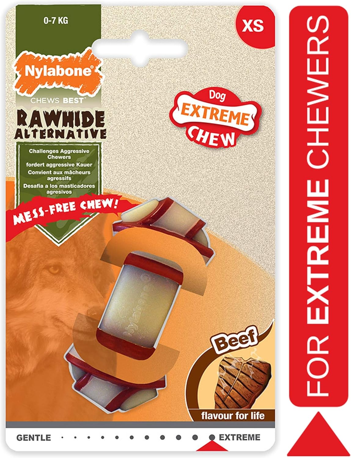Nylabone Extreme Tough Dog Chew Toy Rawhide Knot Alternative, Mess-Free, Beef Flavour, Extra Small, for Dogs Upto 7 kg - Image 3