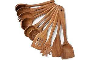 10 Pcs Wooden Spoons for Cooking,Teak Wooden Kitchen Utensils Set Spatulas for Cooking Utensils (10 PCS)