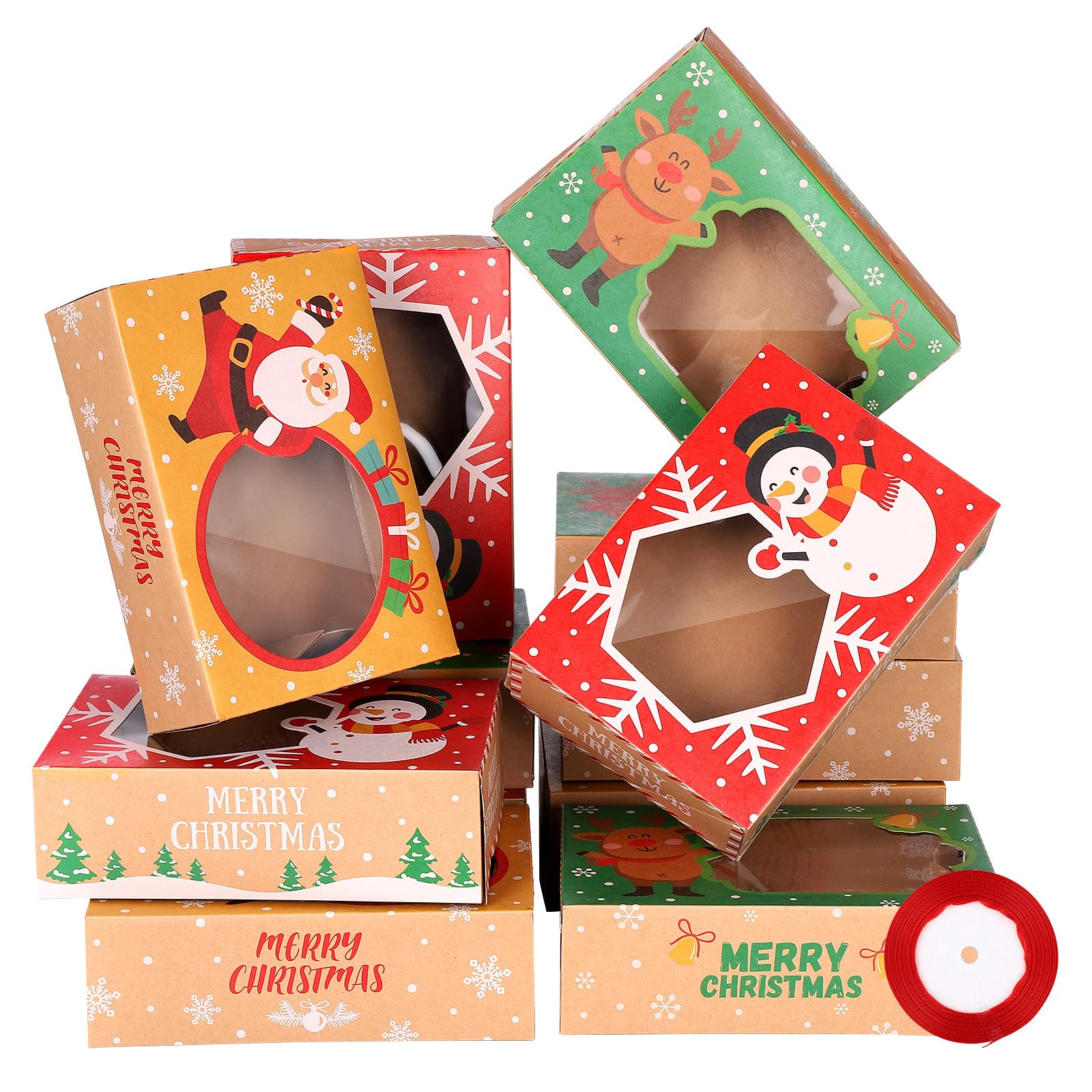 12pcs Christmas Cookie Boxes Kraft Paper Christmas Treat Boxes Pastries Cupcakes Cookies Brownies Donuts Christmas Boxes With Windows