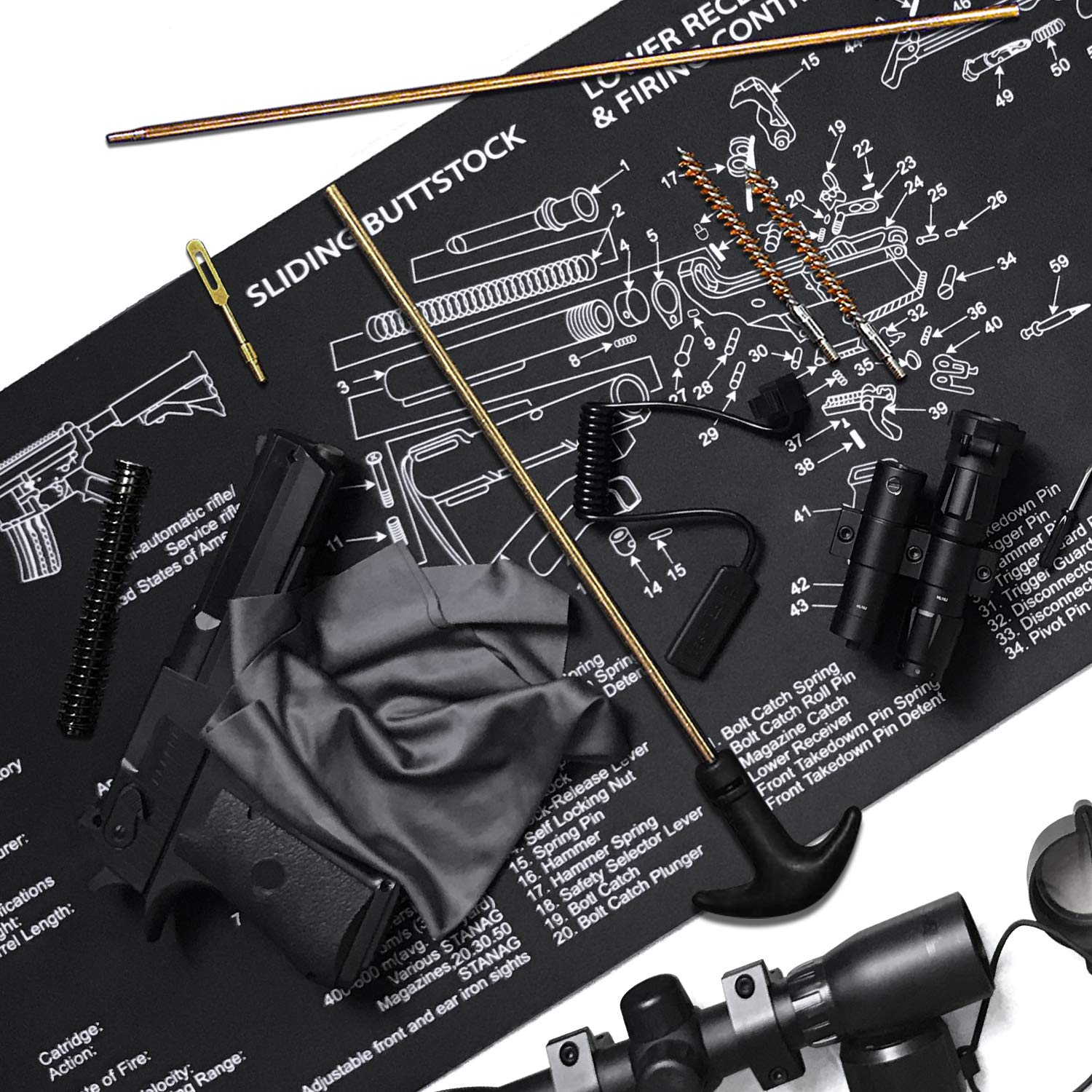 Gun Cleaning Mat Pad (36.2 by 12.2 inchs)- with Magnetic Screws Tools Parts and Cleaning Cloth for Handgun Rifle Cleaning-Non Slip and Solvent Resistant