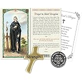 Laminated St Peregrine Prayer Card, Hand Held Comfort Cross, Saint Peregrine Pocket Token Coin, The Lord's Prayer | Catholic Patron Saint of Cancer Patients Themed Set | Total 4 Items