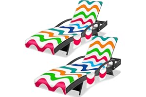 Ruikyhom Lounge Chair Towel Cover, Wavy Striped Chaise Lounge Cover (Pack of 2), Beach Chair Covers with 3 Pockets for Pool Beach Garden Courtyard Outdoor Trips, 85 x30 in, Colourful Blue Red