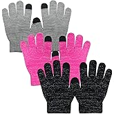 Evridwear Kids Winter Gloves, 3 Pairs Touchscreen Knitted Warm Stretch Gloves for Boys and Girls Cold Weather