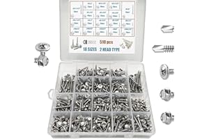 DERERSTE 510Pcs Self Drilling Screws,410 Stainless Steel Self Tapping Screws for Metal,#8#10-1/2" to 2" Hex Washer Screws & Phillips Wafer for Metal, Wood, and Plastic