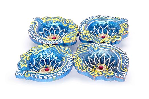 Sri Rudra Decorative Clay Diyas Colourful Hand Painted Puja Pooja Diya for Diwali and Navratri | Festival Decoration & Home Decoration | Mitti Ke Diye (16 Diyas)