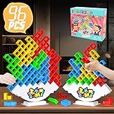 BBnote 96PCS Stack Game for Adult & Kids, Tetra Board Tower Games for Family Travel Party, 4 Players Balance Stacking Toy, Te