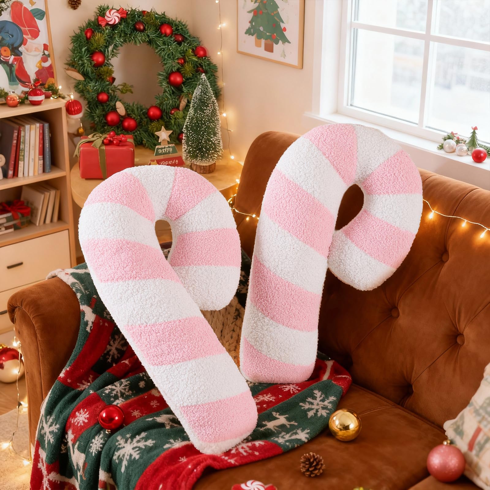 Photo 1 of *MINOR DAMAGE - USED*
Lanpn Christmas Candy Cane Pillows Set of 2, Christmas Decoration Winter Throw Pillow Soft Fleece Long Lumbar Candycane Lollipop Peppermint Cushion for Sofa Xmas Decor (22x12 inch, Pink)