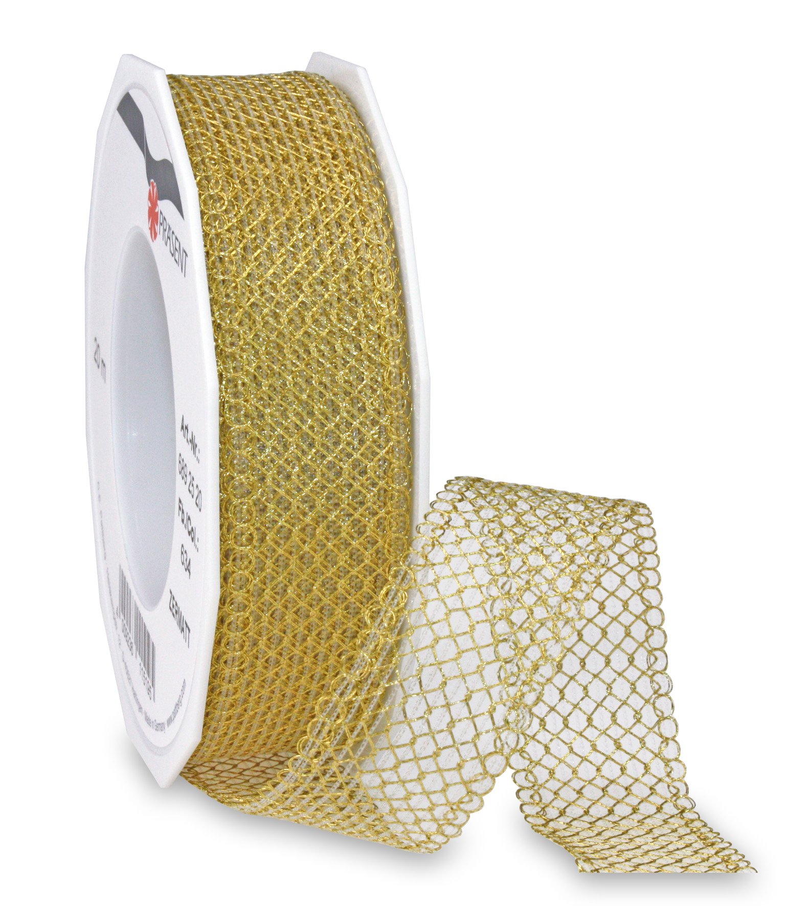 Präsent - Zermatt Metallic tulle Ribbon Gold 20-m-Roll 25 mm width