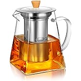 CNGLASS Glass Teapot with Infuser,24oz Clear Glass Tea Kettle with Removable Stainless Steel Strainer,Stovetop Safe Glass Teapot for Blooming and Loose Leaf Tea…