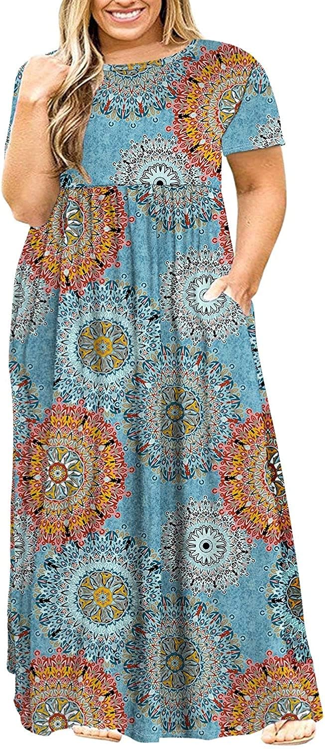 Kancystore Women's Short Sleeve Plus Size Long Maxi Dress with Pockets Loose Casual Summer Dress at  Women’s Clothing store