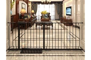 COSEND Extra Wide Baby Gate Tension Indoor Safety Gates Black Metal Large Pressure Mounted Pet Gate Walk Through Long Safety Dog Gate for The House Doorways Stairs (62.2"-66.93"/158-170CM, Black)