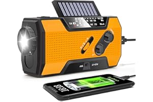 RUNNINGSNAIL Emergency Crank Weather Radio, AM/FM/NOAA Hand Crank Portable Solar Radio with SOS Alarm, Battery Operated, LED Flashlight & Reading Lamping, 2000mAh Power Bank for Emergency Phone Charge（Orange）