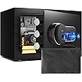 Marcree Safe Box with Fireproof Waterproof Bag, 0.5 Cub Small Home Safety Box with Key, Biometric Fireproof Personal Safes, Fingerprint Money Safe for Home Hotel Bedroom, Fingerprint Unlock