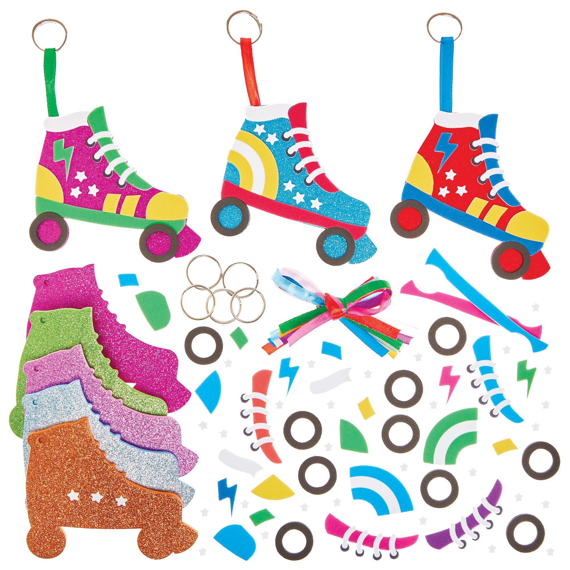 Baker Ross FN074 Roller Skate Mix & Match Keyring & Bag Dangler Kits - Pack of 8, Keyring Craft Kits for Kids